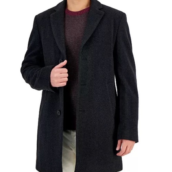 CALVIN KLEIN MENS PROSPER WOOL BLEND SLIM FIT OVERCOAT CHARCOAL - 46